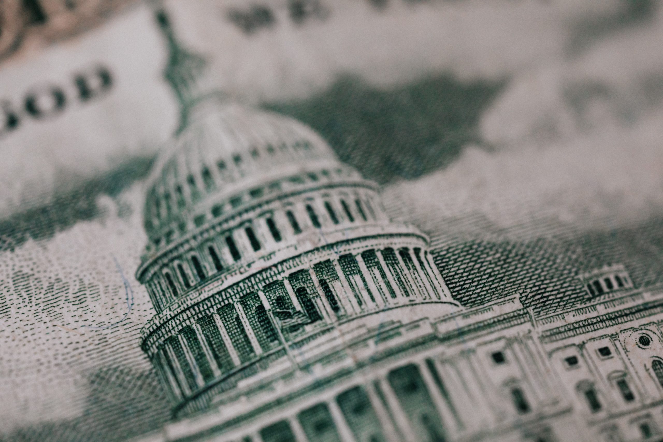 Close-up of illustration of the U.S. Capitol building as printed on the back of the $50 bill